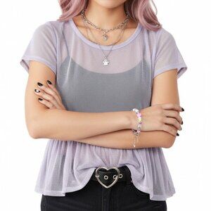 Hot Topic Lavender Mesh Peplum Top XS NWT Y2K Grunge Sheer Purple
